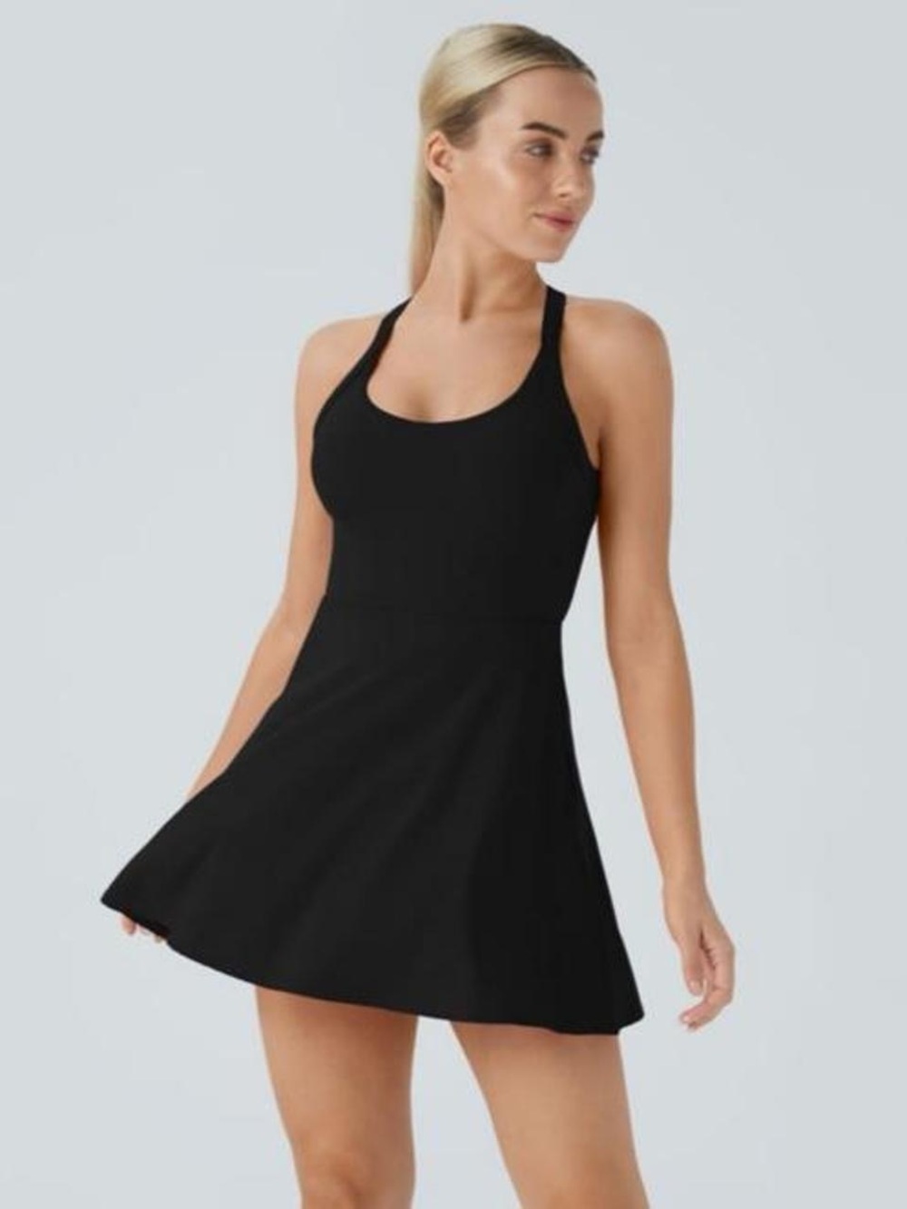 HALARA Black Mini Dress with Racerback Straps